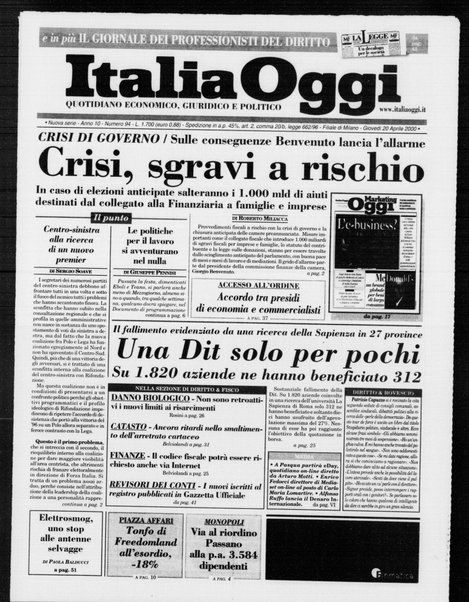 Italia oggi : quotidiano di economia finanza e politica